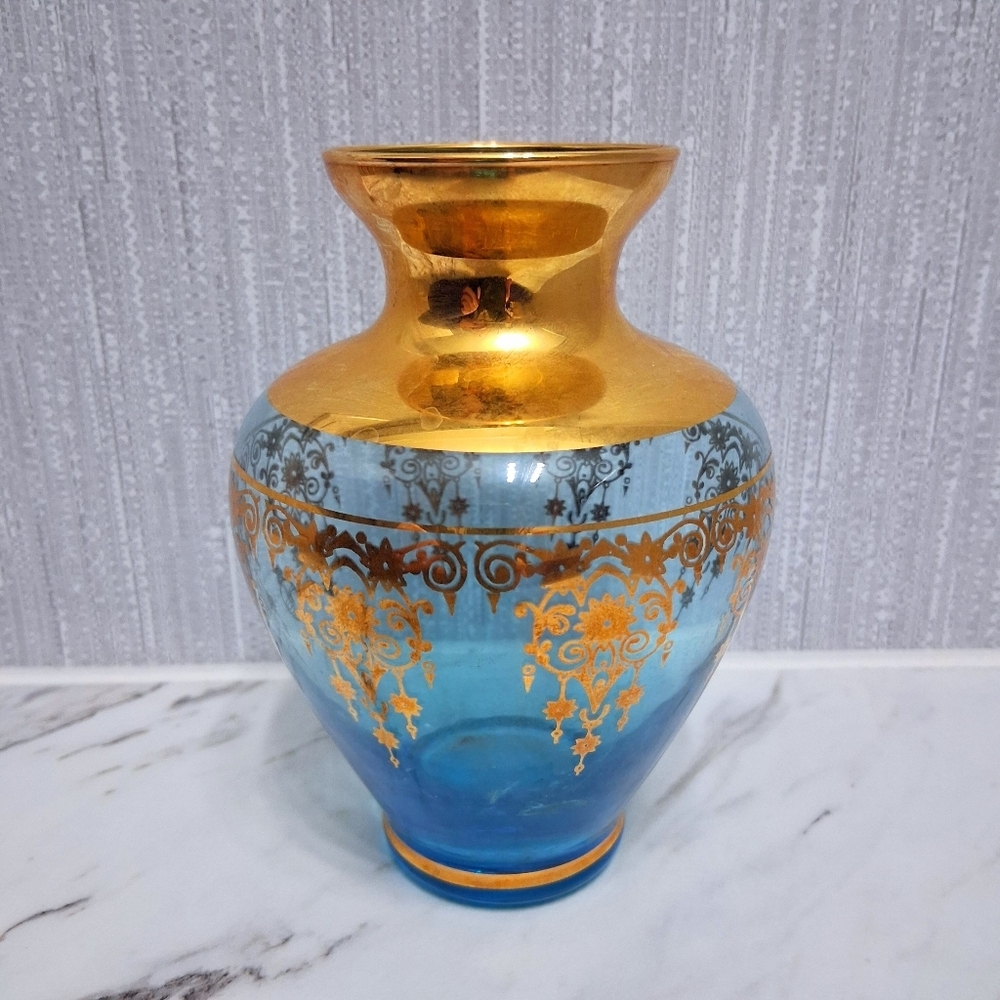 Vintage Ferro & Lazzarini Vecchia Murano Vase 24k Gold Art Glass